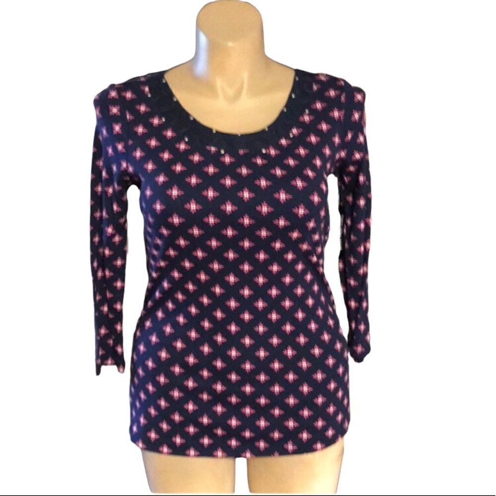 Kim Rogers Large Cotton Top Blue and Pink NWT